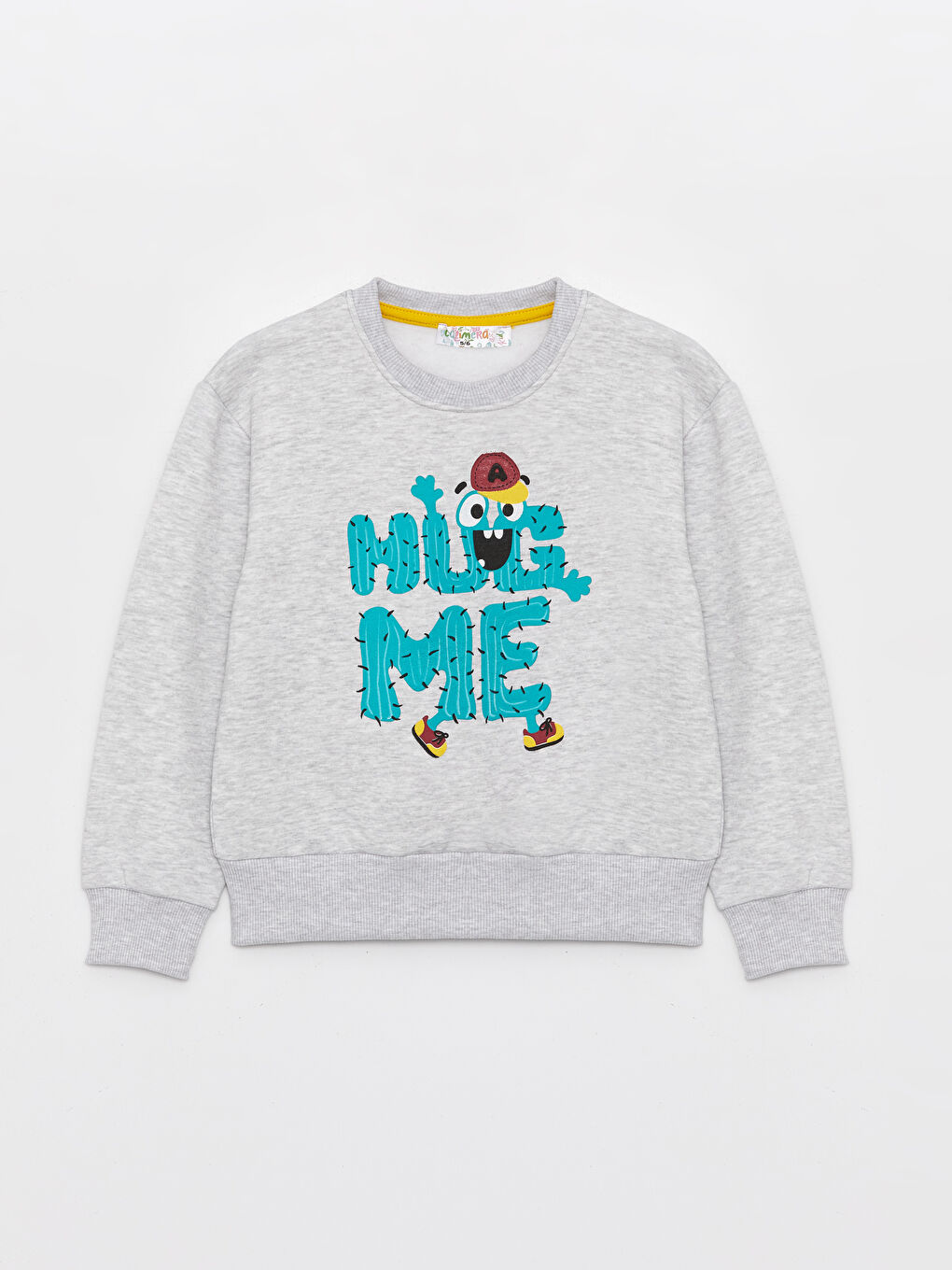 Calimera Kids Gri Bisiklet Yaka Baskılı Uzun Kollu Erkek Çocuk Sweatshirt