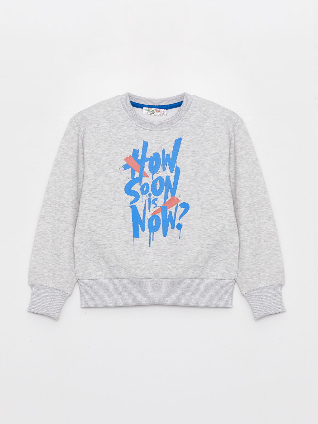 Calimera Kids Gri Melanj Bisiklet Yaka Baskılı Uzun Kollu Erkek Çocuk Sweatshirt