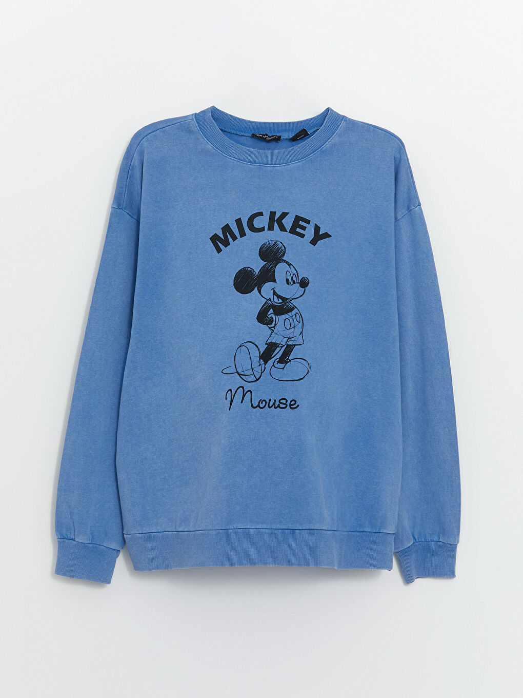 LCWAIKIKI Maternity Koyu Mavi Asit Yıkamalı Bisiklet Yaka Mickey Mouse Baskılı Uzun Kollu Hamile Sweatshirt - 5