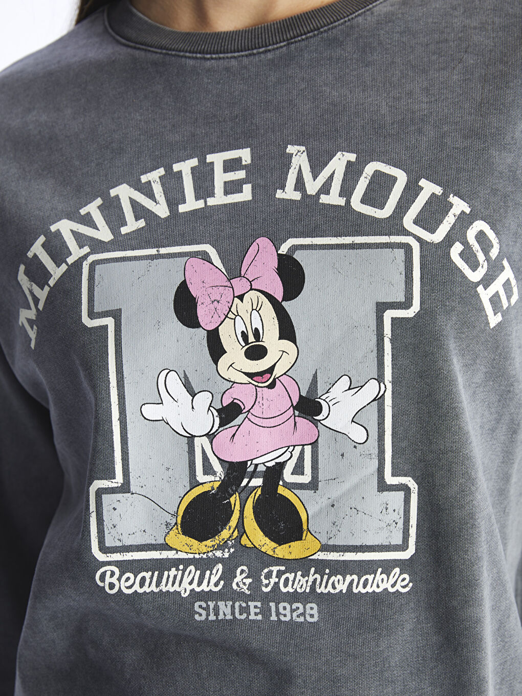 LCWAIKIKI Maternity Antrasit Bisiklet Yaka Minnie Mouse Baskılı Uzun Kollu Hamile Sweatshirt - 3