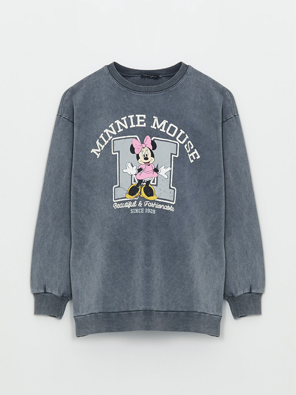 LCWAIKIKI Maternity Antrasit Bisiklet Yaka Minnie Mouse Baskılı Uzun Kollu Hamile Sweatshirt - 5