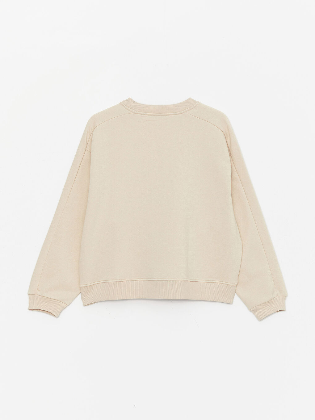Bej Bisiklet Yaka Oversize Kadın Sweatshirt-5