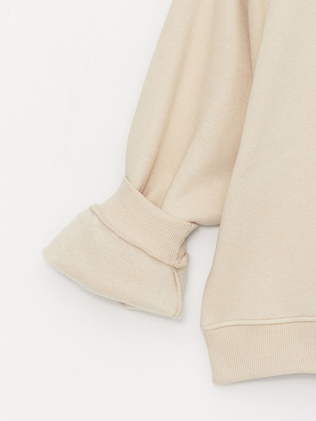 Bej Bisiklet Yaka Oversize Kadın Sweatshirt-6