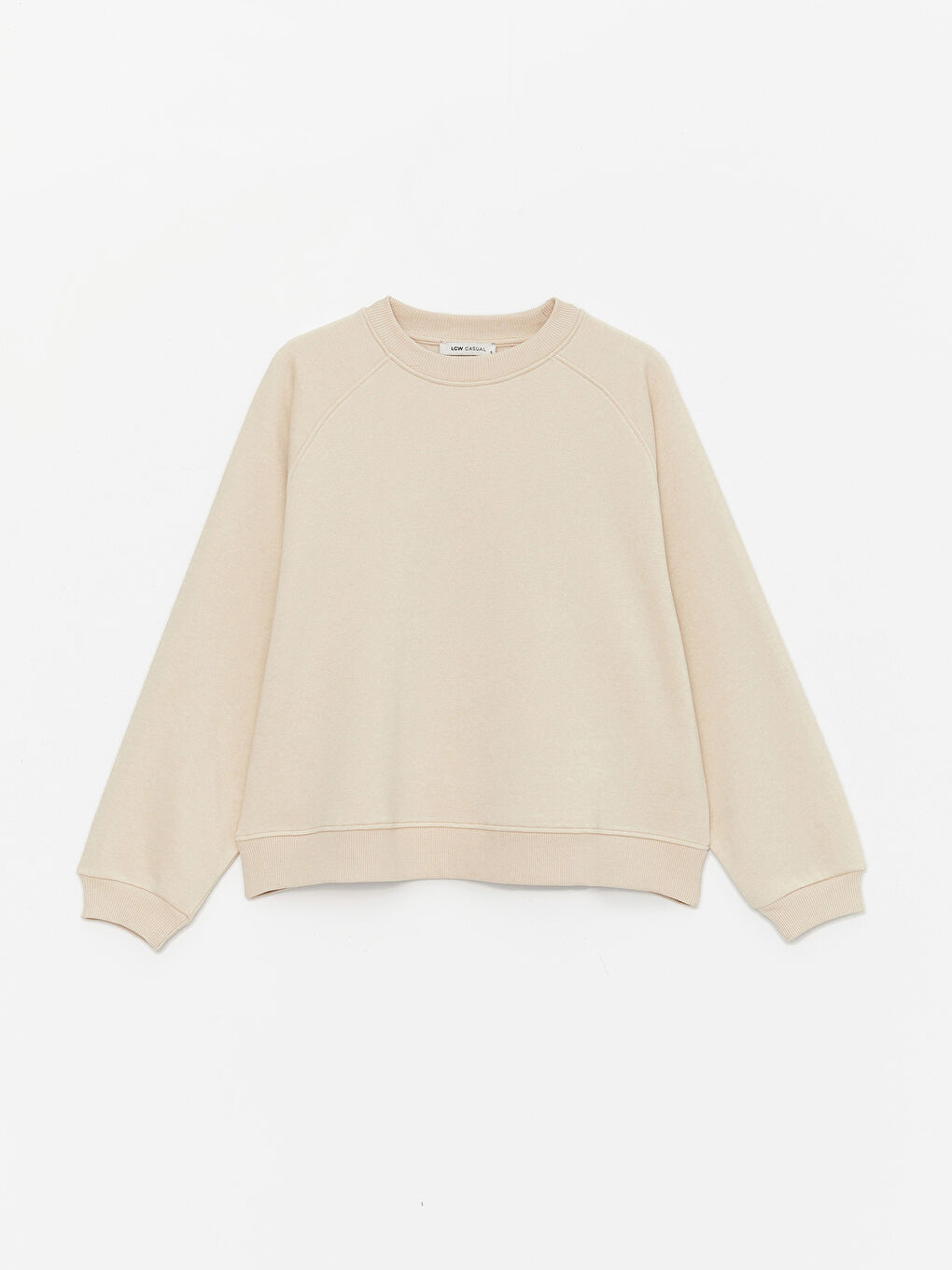 Bej Bisiklet Yaka Oversize Kadın Sweatshirt-7