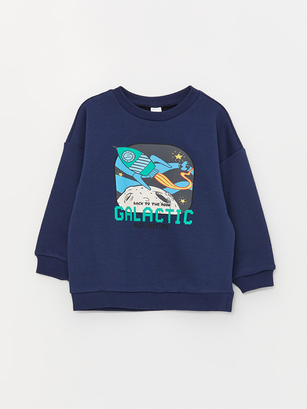 LCW ECO Lacivert Bisiklet Yaka Baskılı Erkek Çocuk Sweatshirt