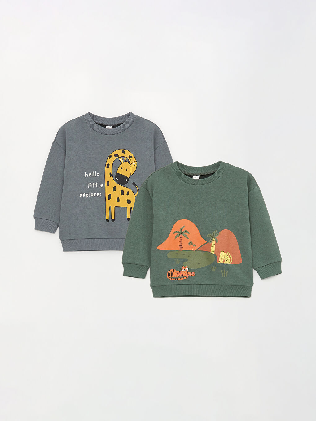 LCW ECO Haki Bisiklet Yaka Uzun Kollu Baskılı Erkek Bebek Sweatshirt 2'li