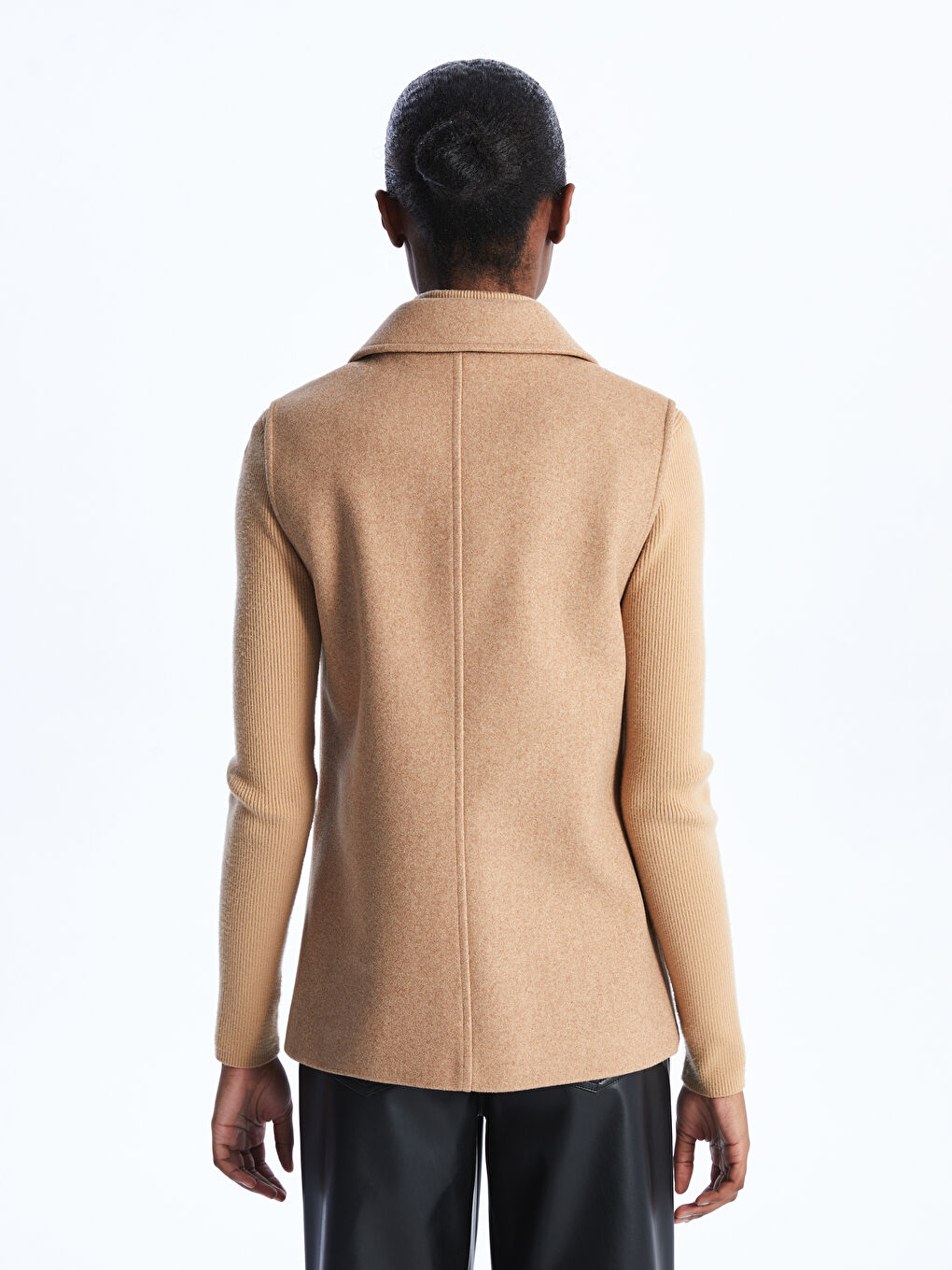 Kahverengi Kadın Ceket Yaka Düz Kaşe Yelek-4