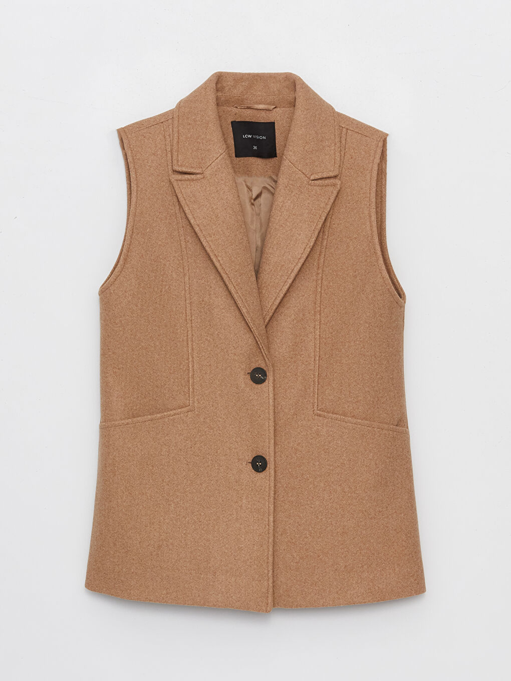 Kahverengi Kadın Ceket Yaka Düz Kaşe Yelek-5