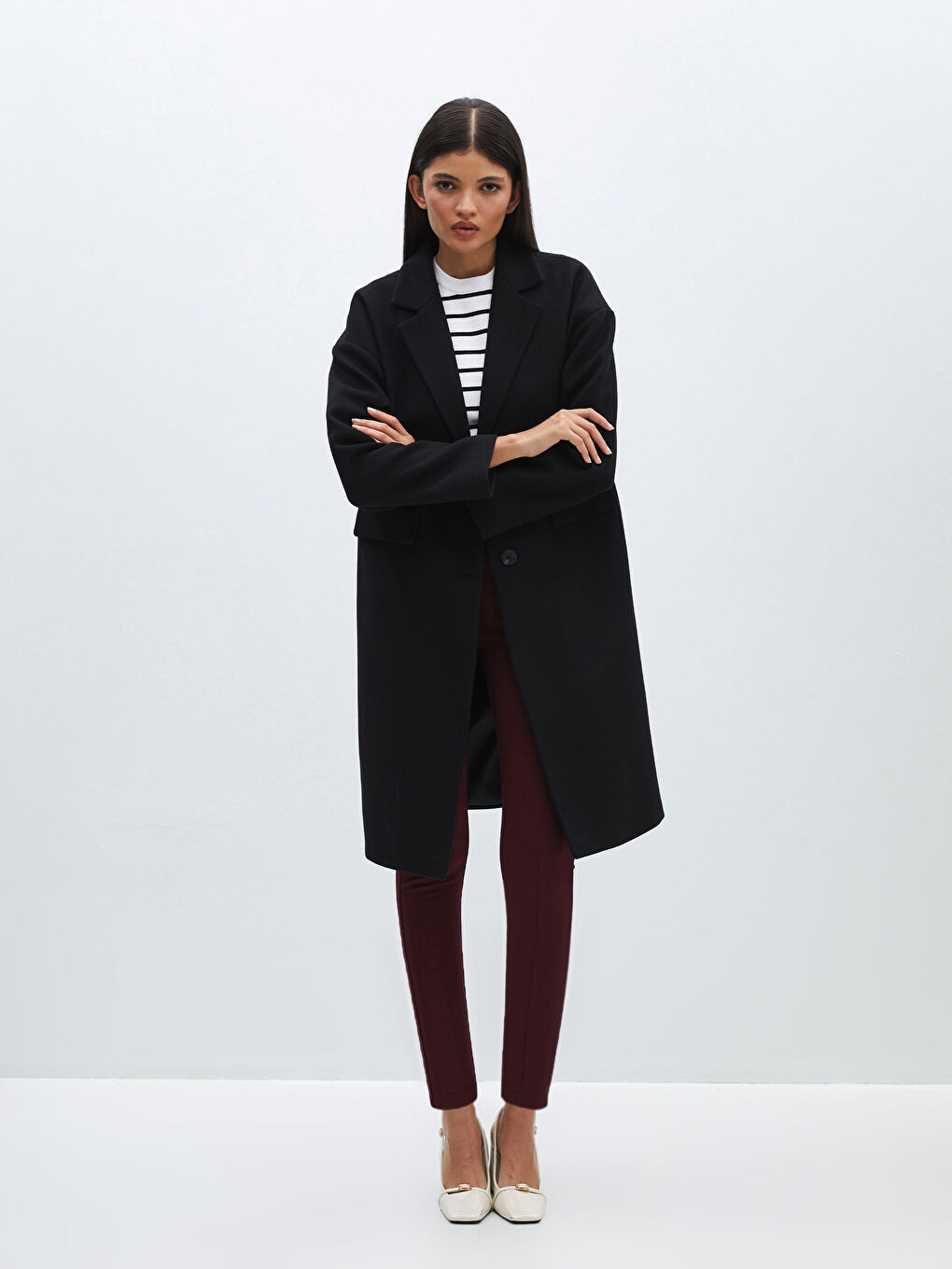 LCW Vision Ceket Yaka Düz Oversize Kadın Kaşe Kaban-1