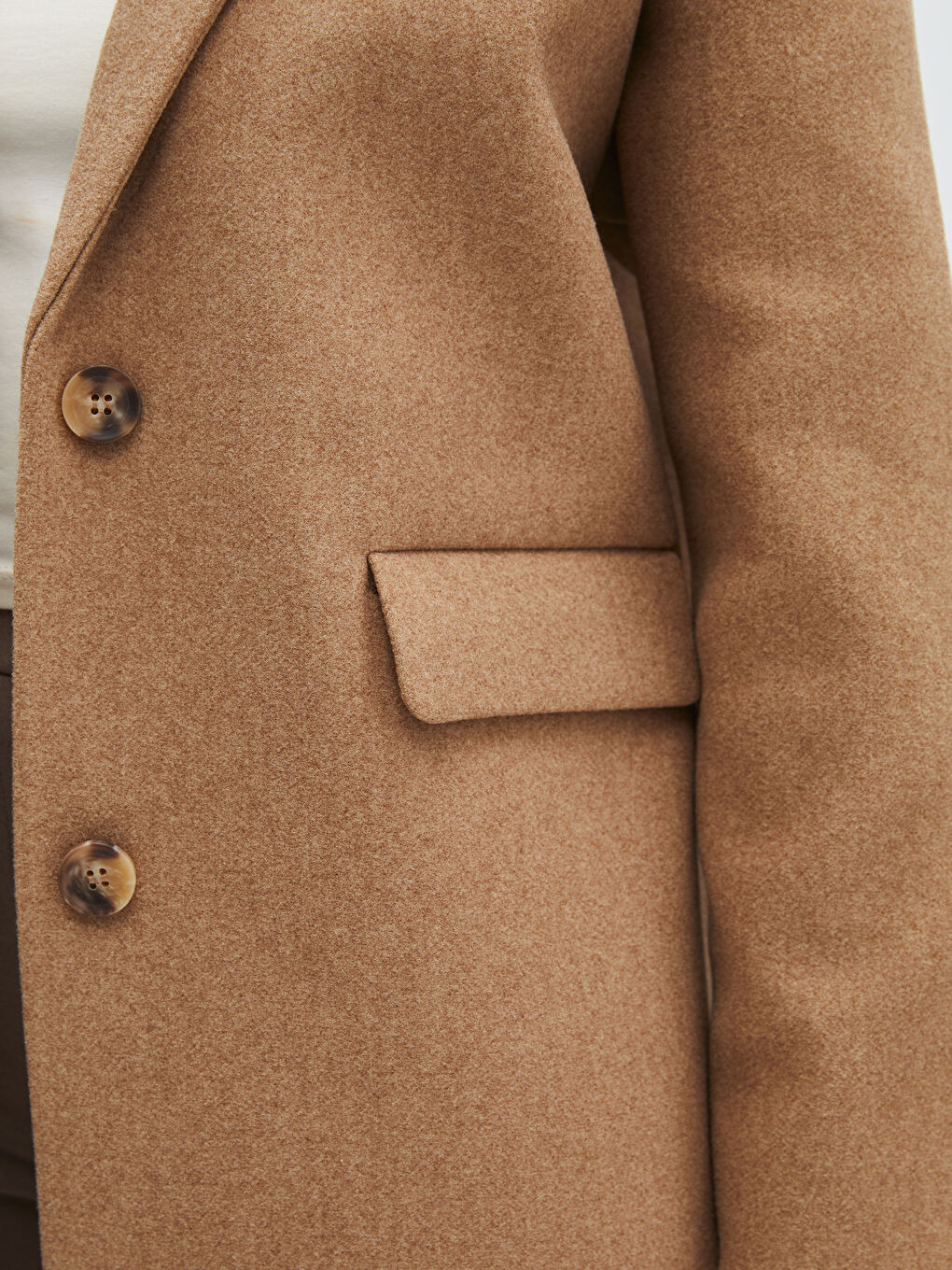 Kahverengi Ceket Yaka Düz Oversize Kadın Kaşe Kaban-3