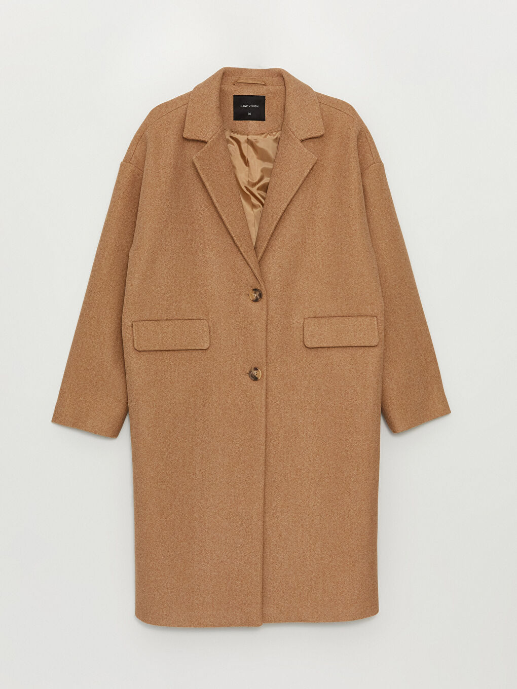 Kahverengi Ceket Yaka Düz Oversize Kadın Kaşe Kaban-6