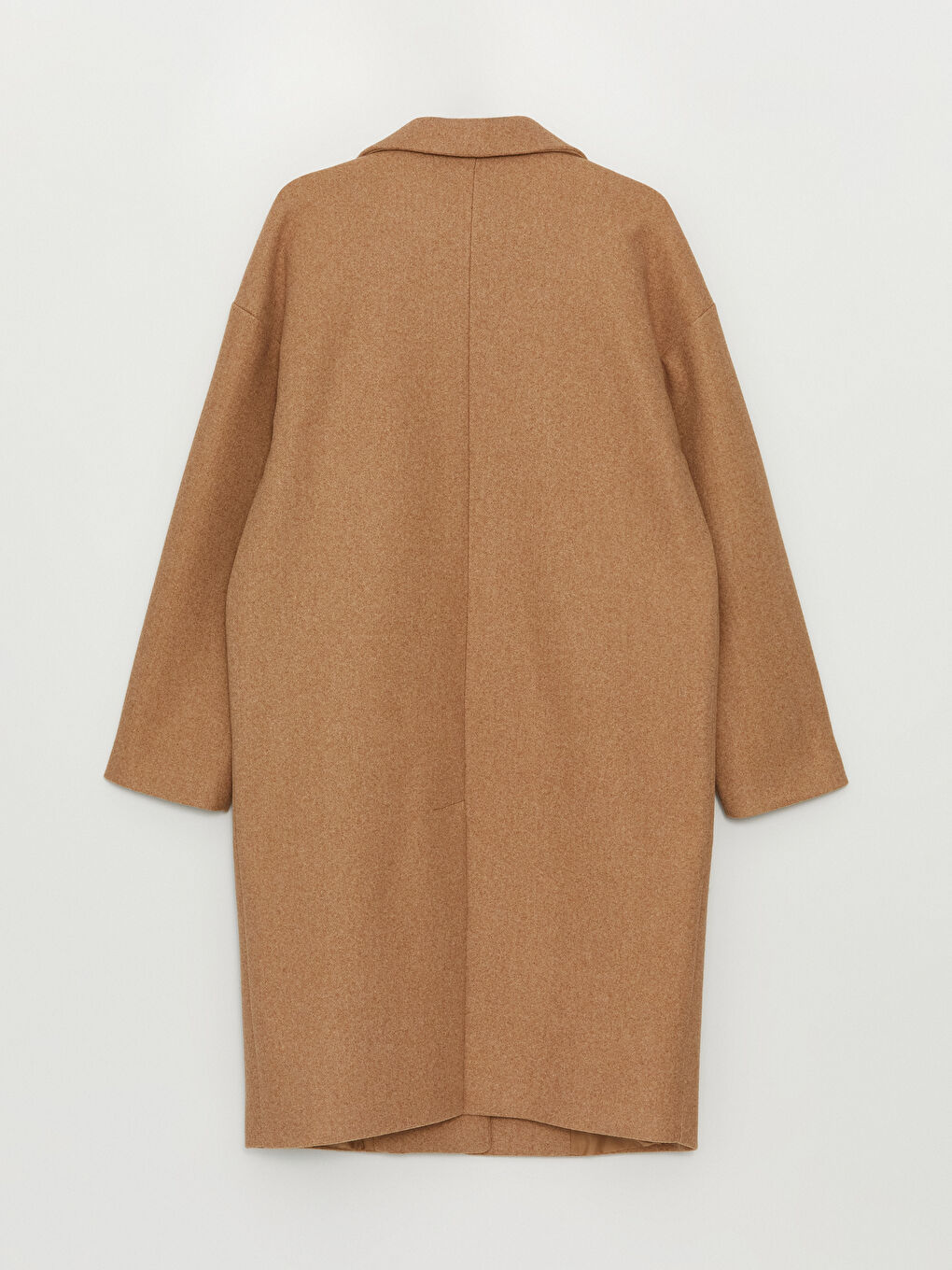 Kahverengi Ceket Yaka Düz Oversize Kadın Kaşe Kaban-8