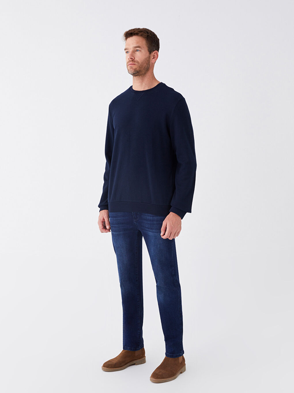 Lacivert Bisiklet Yaka Uzun Kollu Erkek Sweatshirt-2