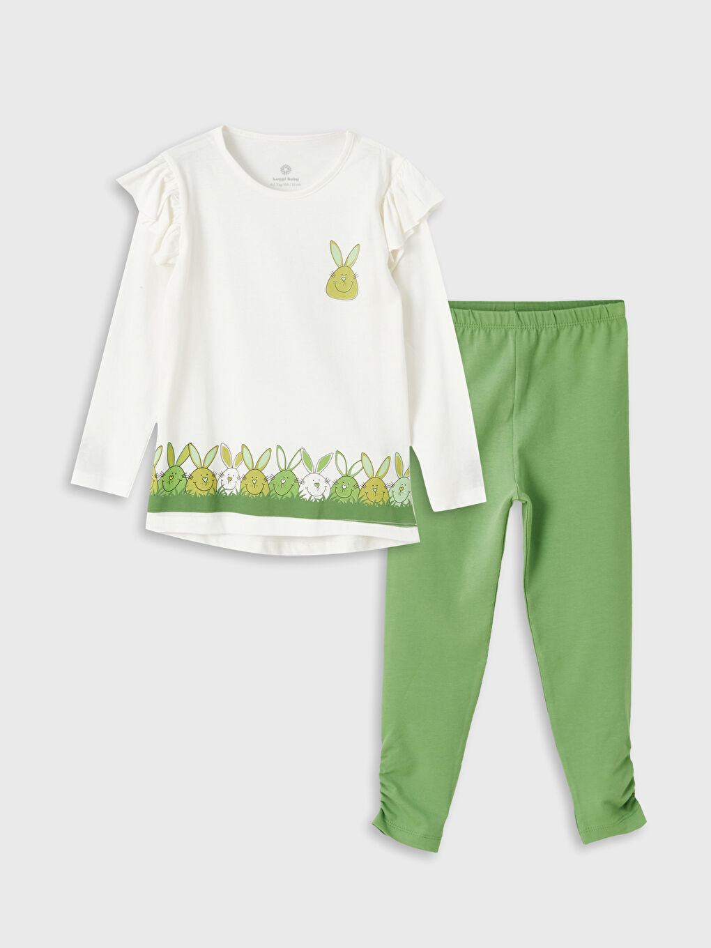 Beyaz Bisiklet Yaka Uzun Kollu Baskılı Kız Bebek 2'li Takım