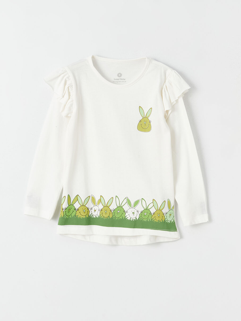 Beyaz Bisiklet Yaka Uzun Kollu Baskılı Kız Bebek 2'li Takım-1