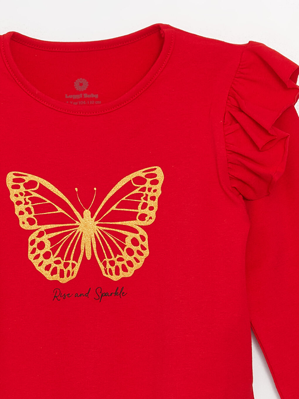 Kırmızı Bisiklet Yaka Uzun Kollu Baskılı Kız Bebek 2'li Takım-2