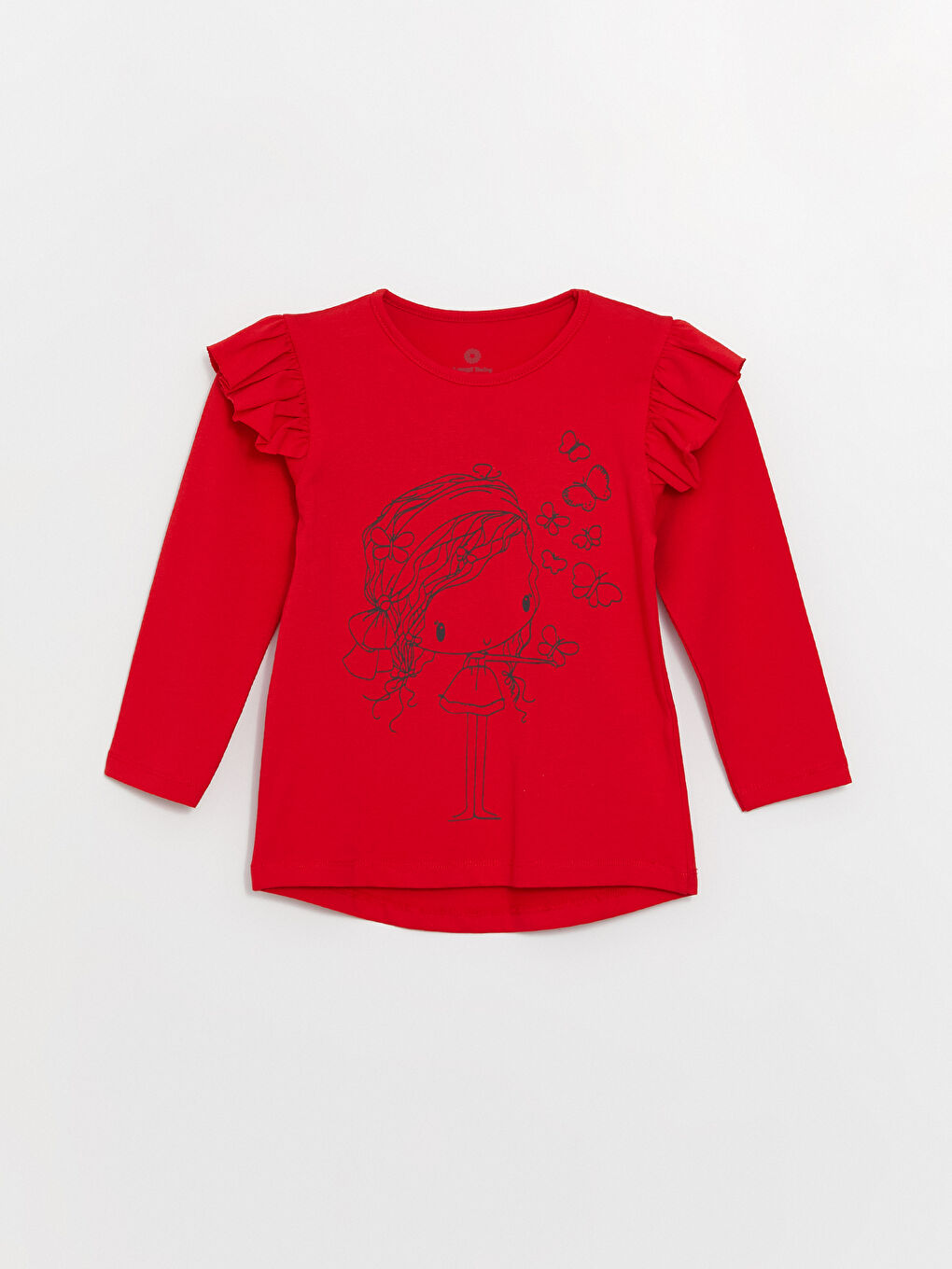 Kırmızı Bisiklet Yaka Uzun Kollu Baskılı Kız Bebek 2'li Takım-1