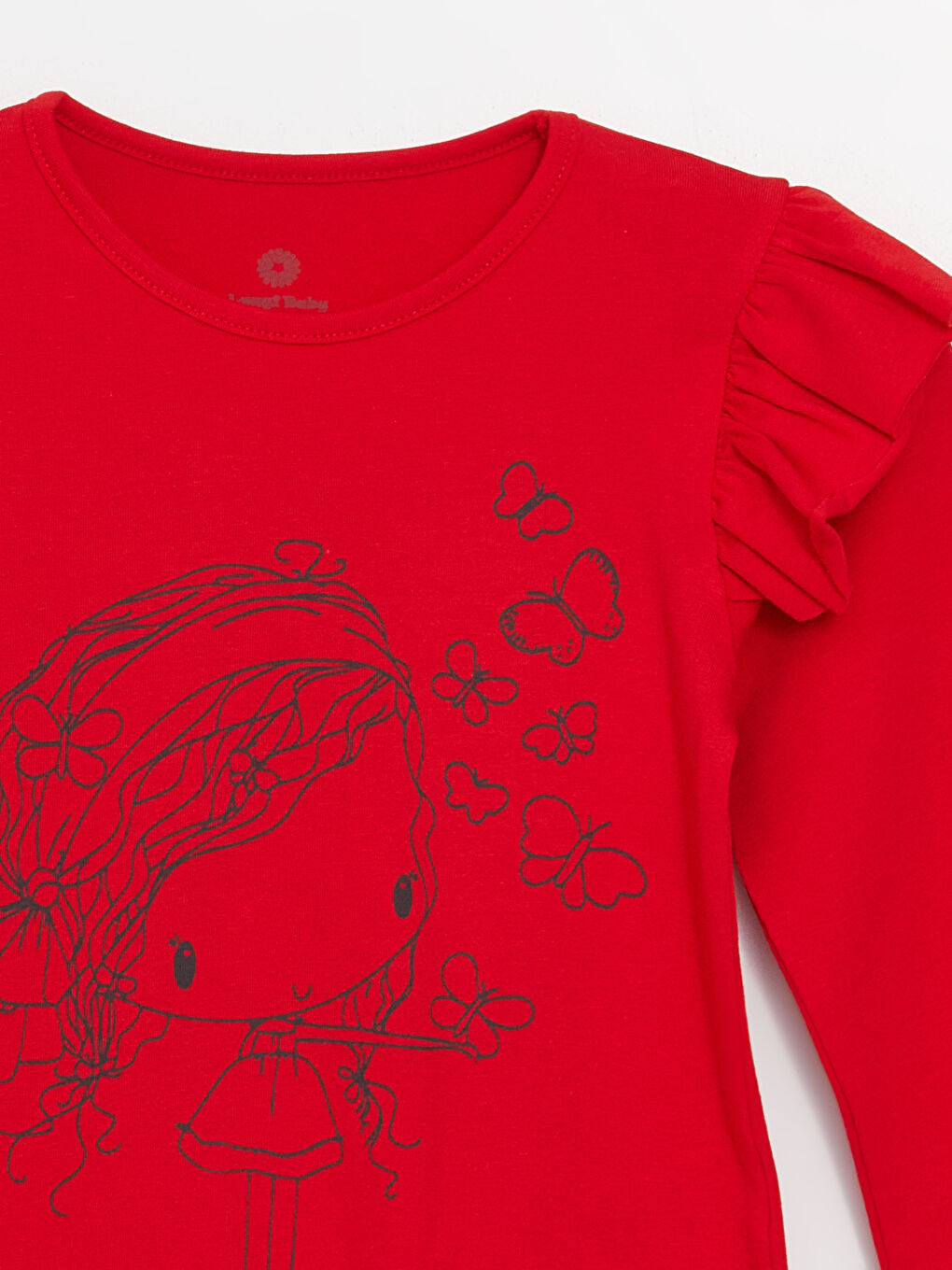 Kırmızı Bisiklet Yaka Uzun Kollu Baskılı Kız Bebek 2'li Takım-2