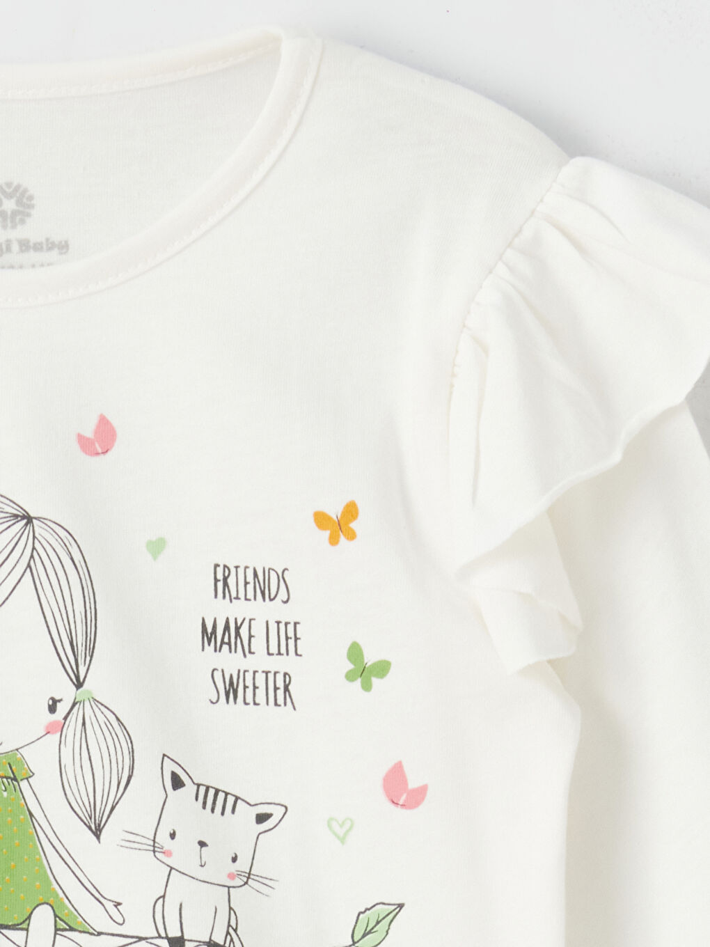 Bej Bisiklet Yaka Uzun Kollu Baskılı Kız Bebek 2'li Takım-2