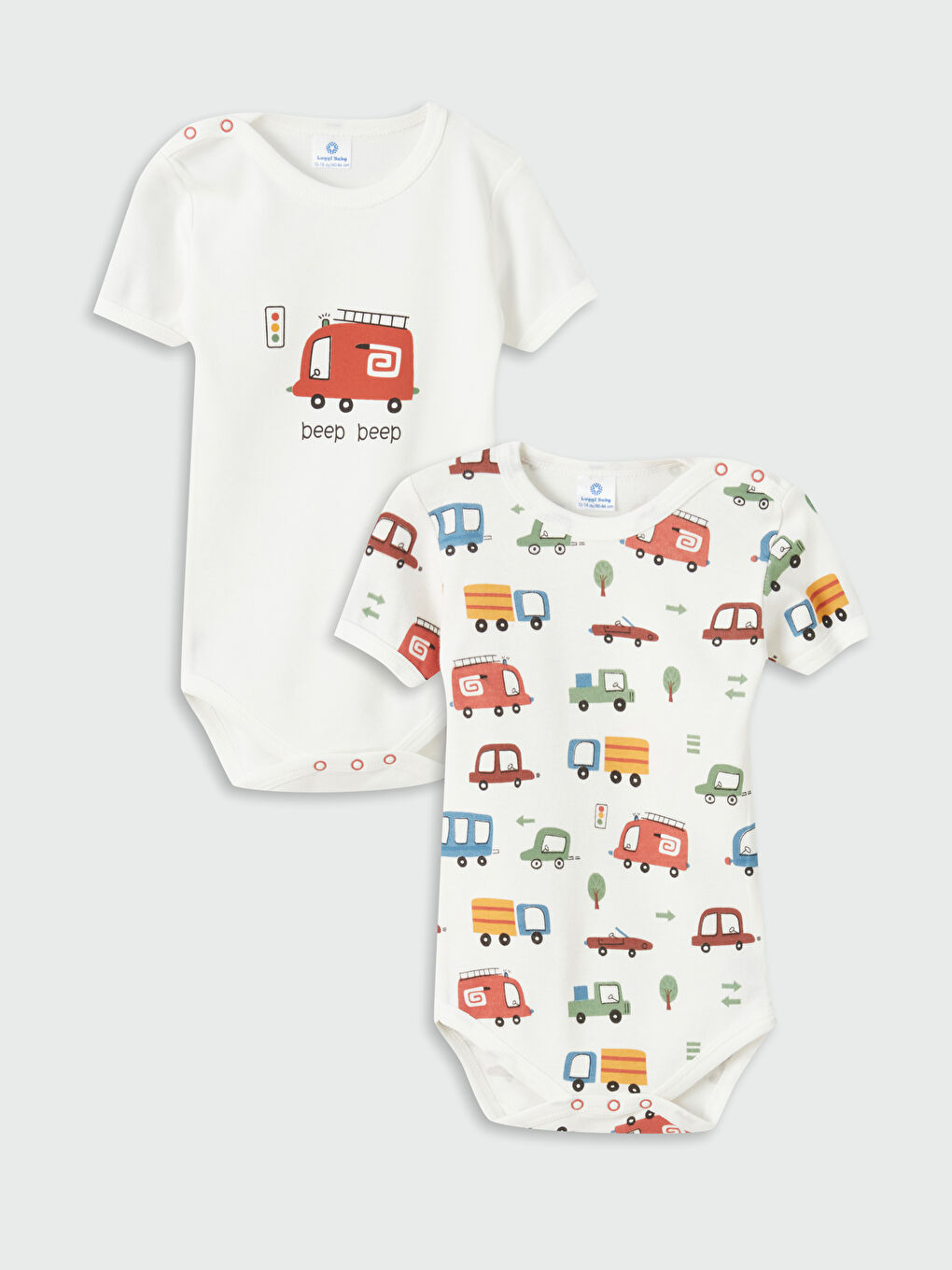 Ekru Baskılı Erkek Bebek Çıtçıtlı Bodysuit 2'li