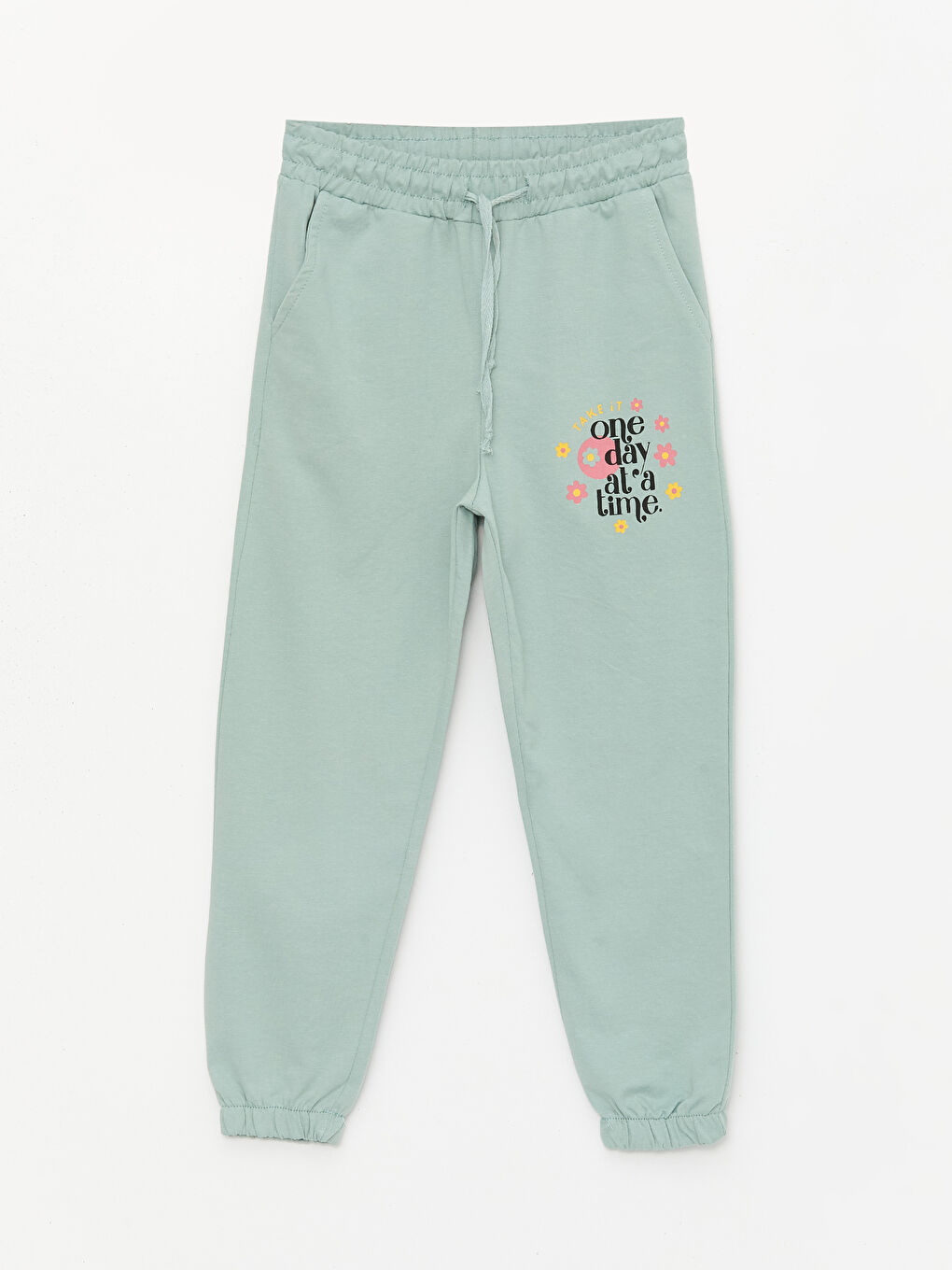 Yeşil Bisiklet Yaka Uzun Kollu Kız Çocuk Sweatshirt ve Eşofman Alt 2'li Takım-3