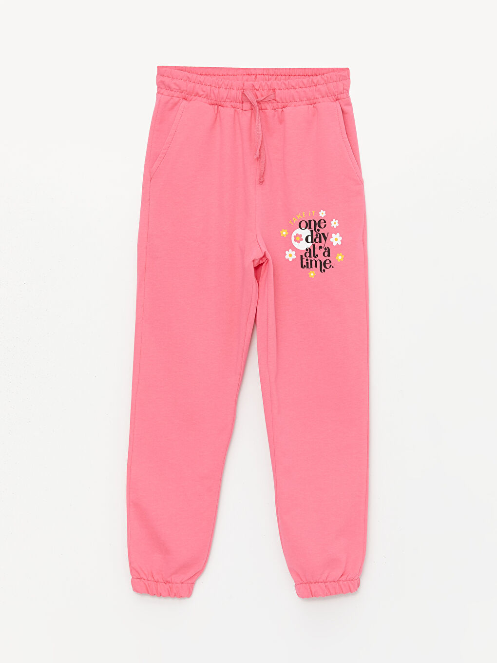 Pembe Bisiklet Yaka Uzun Kollu Kız Çocuk Sweatshirt ve Eşofman Alt 2'li Takım-3