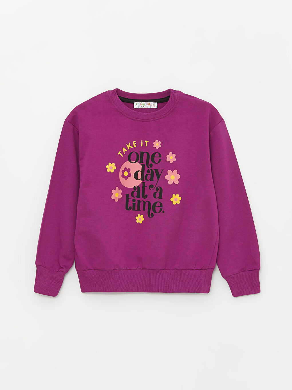 Mor Bisiklet Yaka Uzun Kollu Kız Çocuk Sweatshirt ve Eşofman Alt 2'li Takım-1