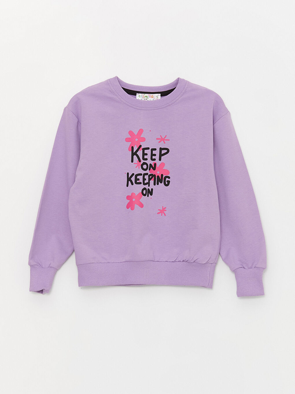 Lila Bisiklet Yaka Baskılı Uzun Kollu Kız Çocuk Sweatshirt ve Eşofman Alt 2'li Takım-1