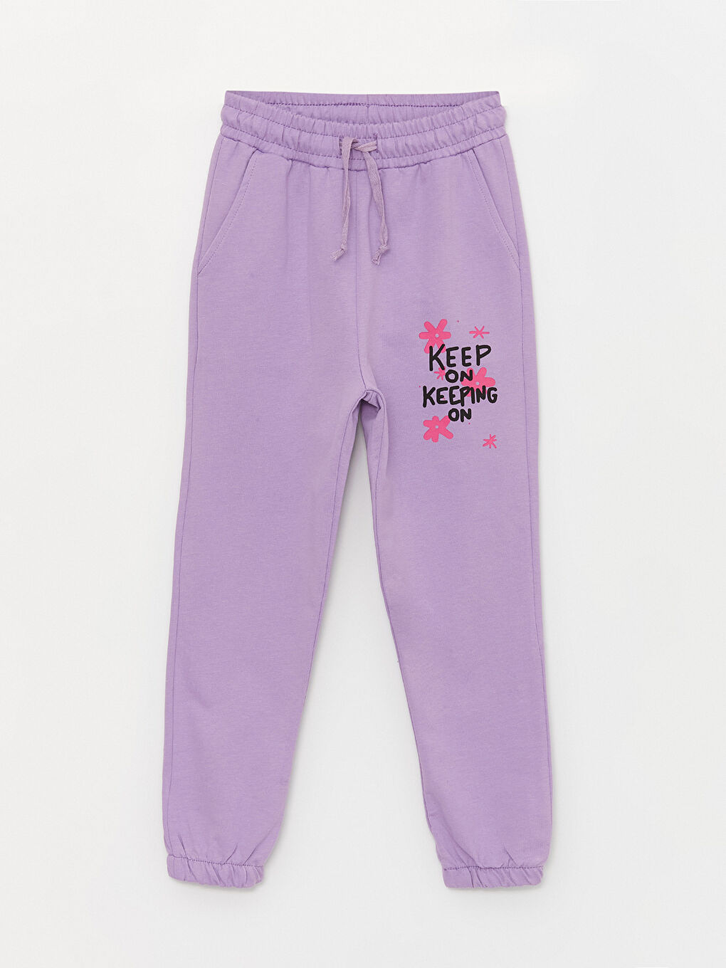 Lila Bisiklet Yaka Baskılı Uzun Kollu Kız Çocuk Sweatshirt ve Eşofman Alt 2'li Takım-4