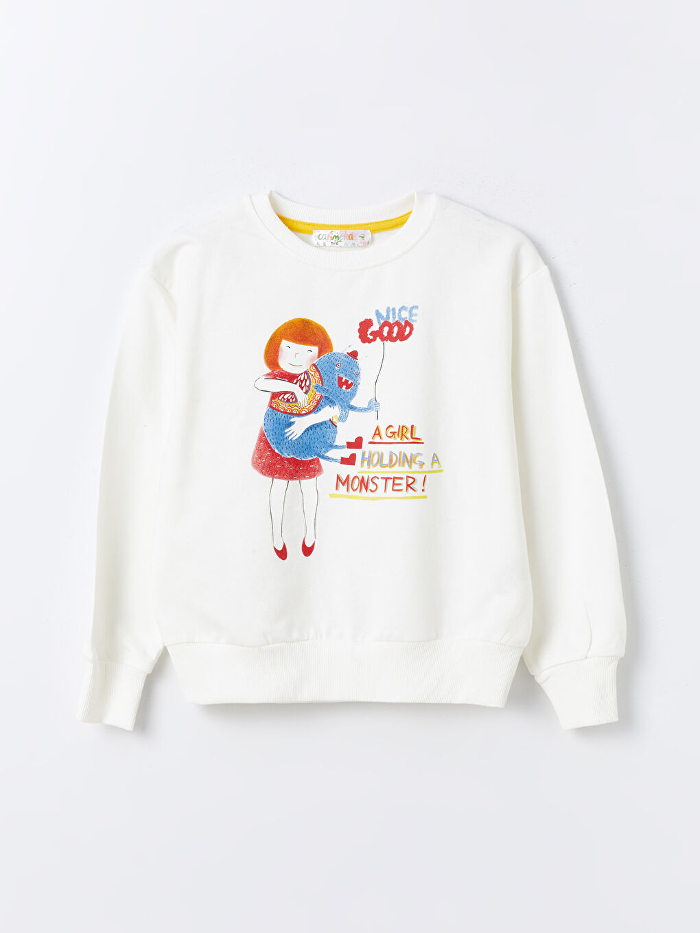 Calimera Kids Ekru Bisiklet Yaka Baskılı Uzun Kollu Kız Çocuk Sweatshirt ve Eşofman Alt 2'li Takım - 1