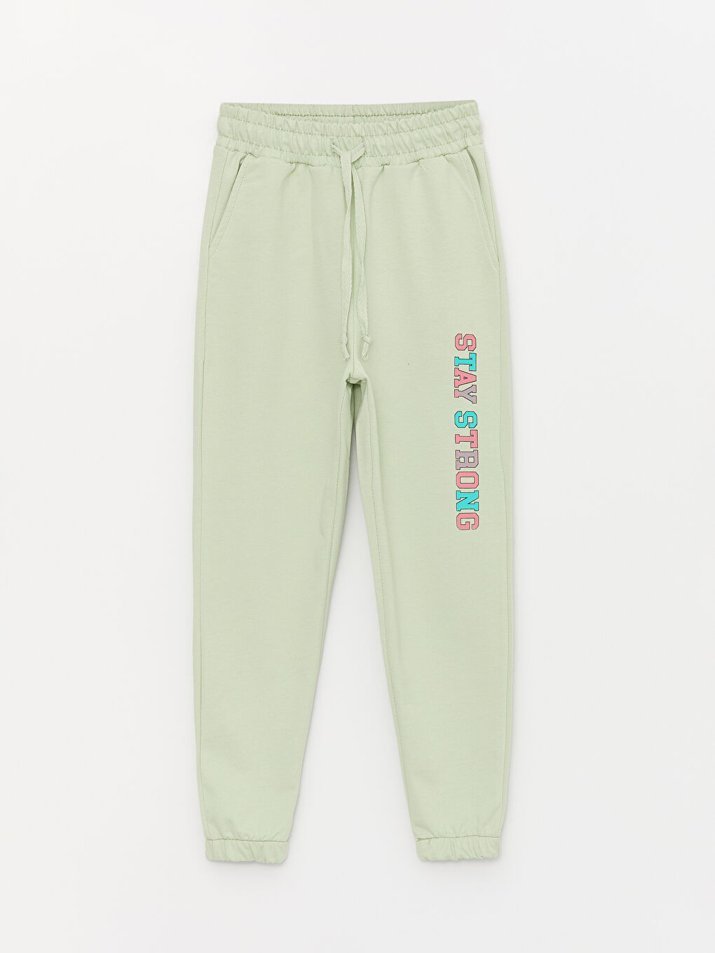 Yeşil Bisiklet Yaka Baskılı Uzun Kollu Kız Çocuk Sweatshirt ve Eşofman Alt 2'li Takım-3