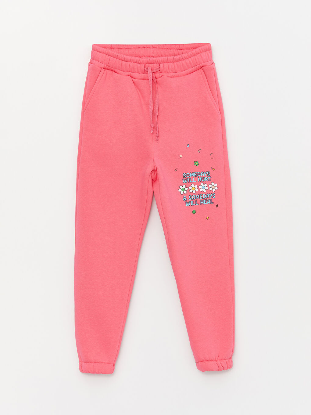 Pembe Bisiklet Yaka Baskılı Uzun Kollu Kız Çocuk Sweatshirt ve Eşofman Alt 2'li Takım-3