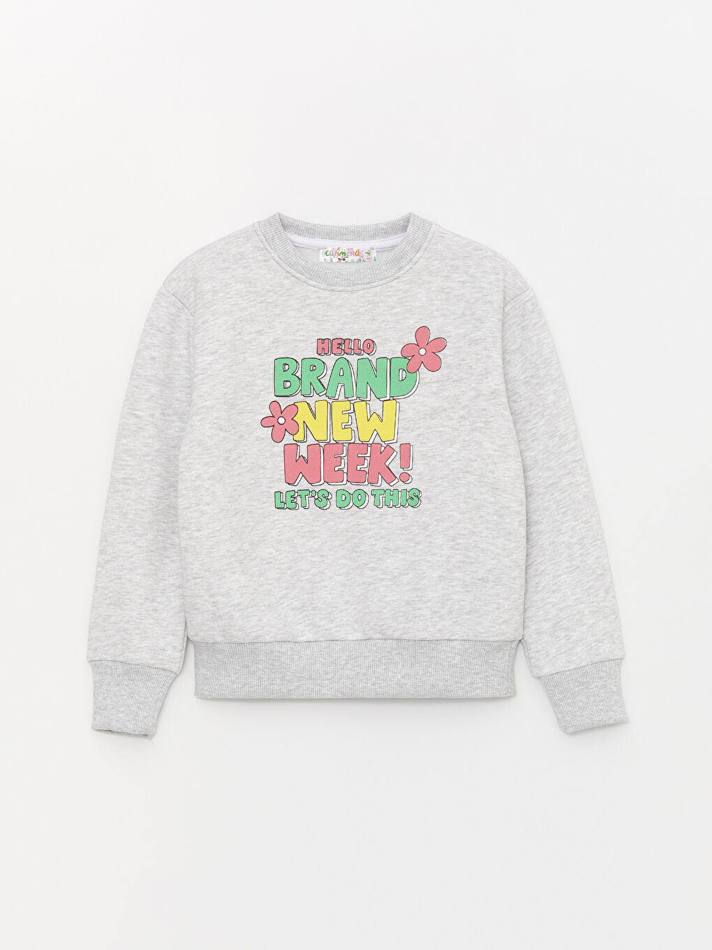 Calimera Kids Gri Melanj Bisiklet Yaka Baskılı Uzun Kollu Kız Çocuk Sweatshirt ve Eşofman Alt 2'li Takım - 1