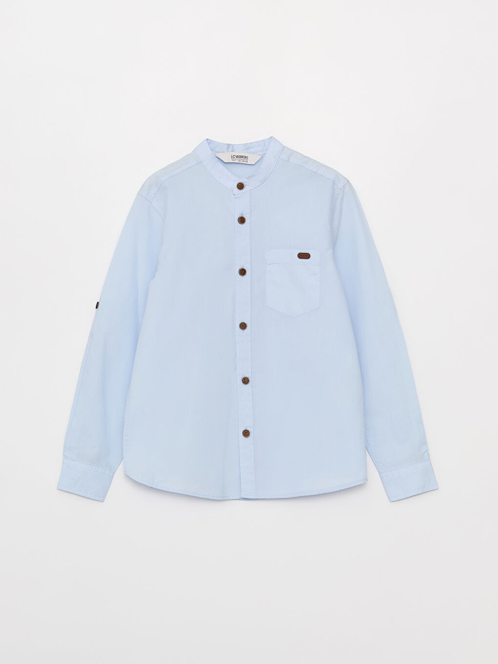 قميص للأولاد بأكمام طويلة بياقة الجد الأساسية