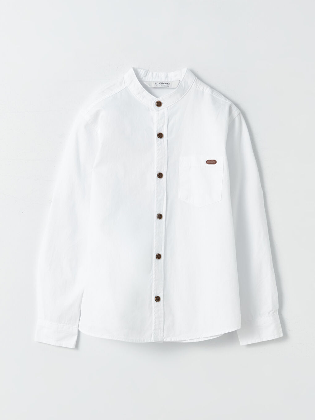 Beyaz Hakim Yaka Basic Uzun Kollu Erkek Çocuk Gömlek