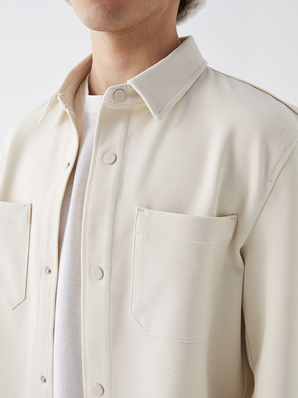 Bej Regular Fit Uzun Kollu Erkek Gömlek Ceket-2