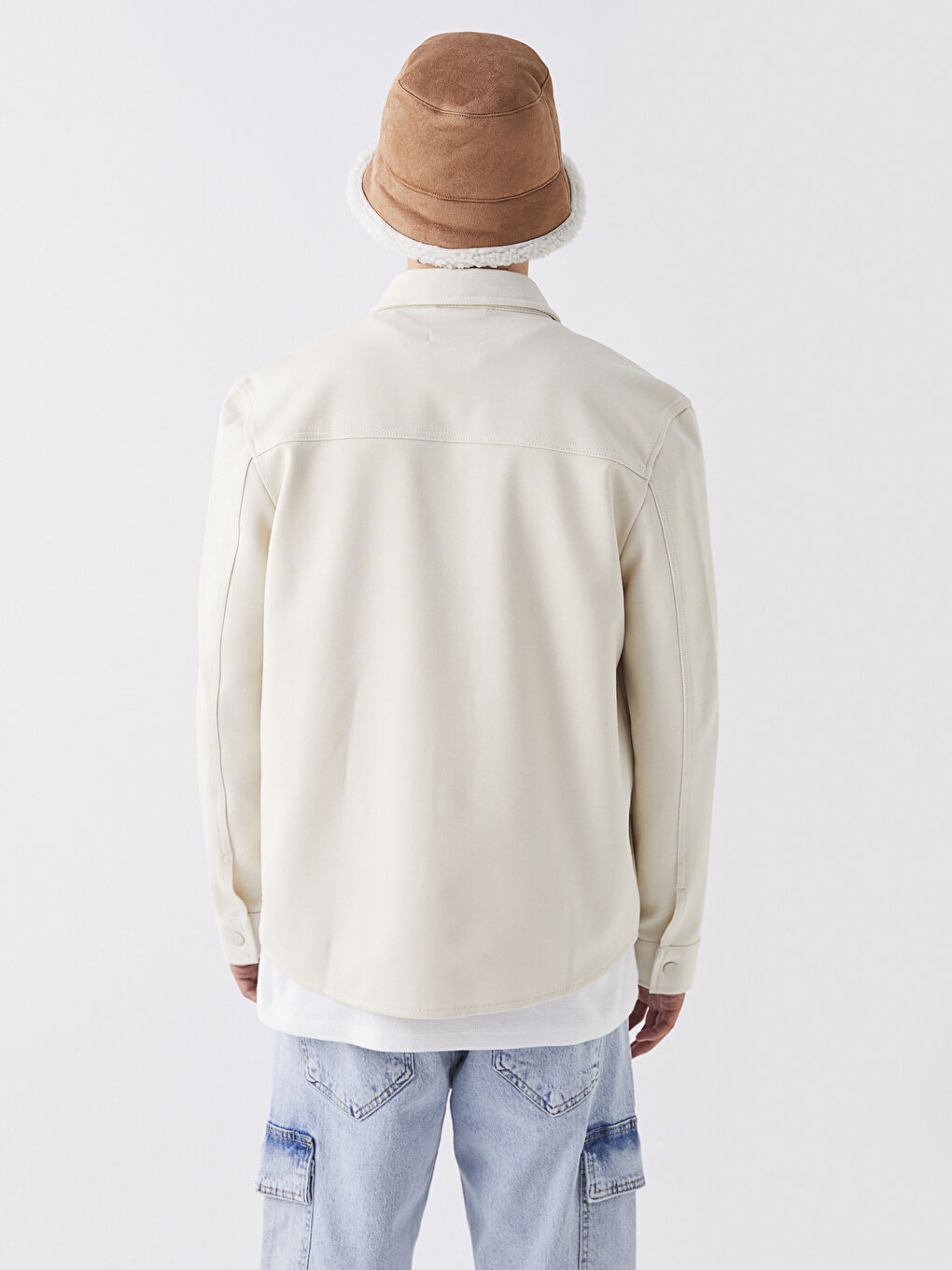 Bej Regular Fit Uzun Kollu Erkek Gömlek Ceket-4