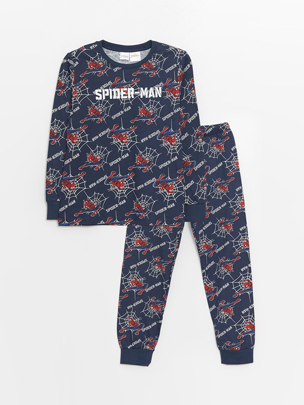 LCW Kids Lacivert Bisiklet Yaka Spiderman Baskılı Uzun Kollu Erkek Çocuk Pijama Takımı