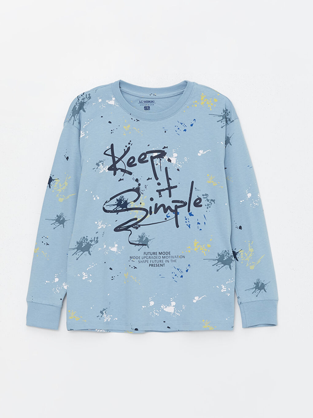 Mavi Bisiklet Yaka Baskılı Uzun Kollu Erkek Çocuk Pijama Takımı-1