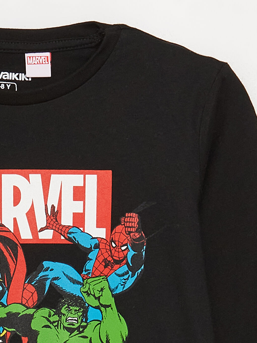 Siyah Bisiklet Yaka Marvel Baskılı Erkek Çocuk Pijama Üst-2