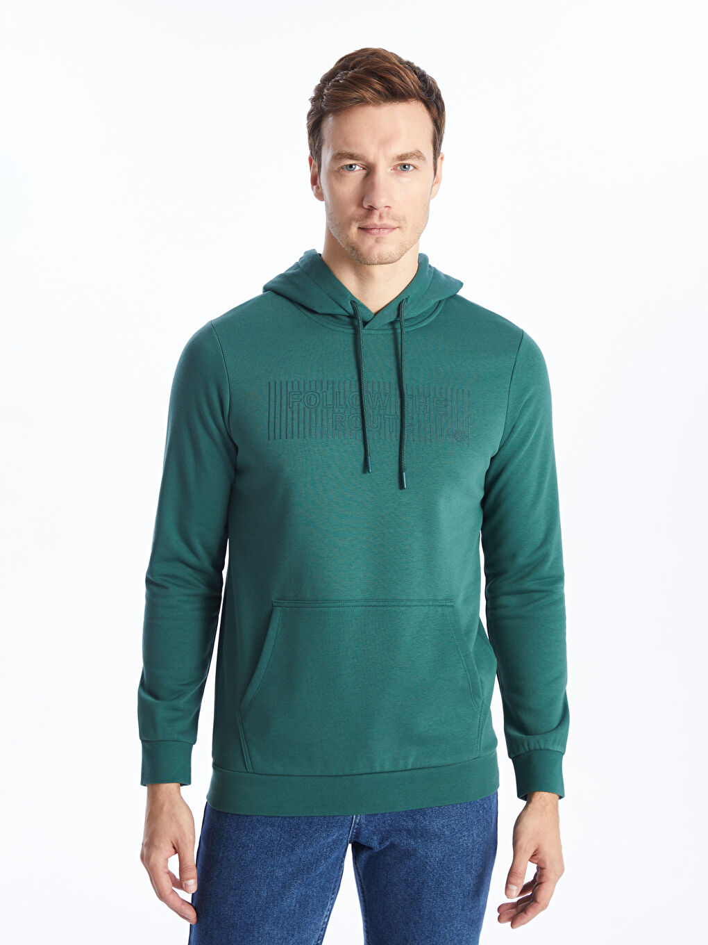 LCWAIKIKI Classic Mat Yeşil Uzun Kollu Baskılı Erkek Hoodie