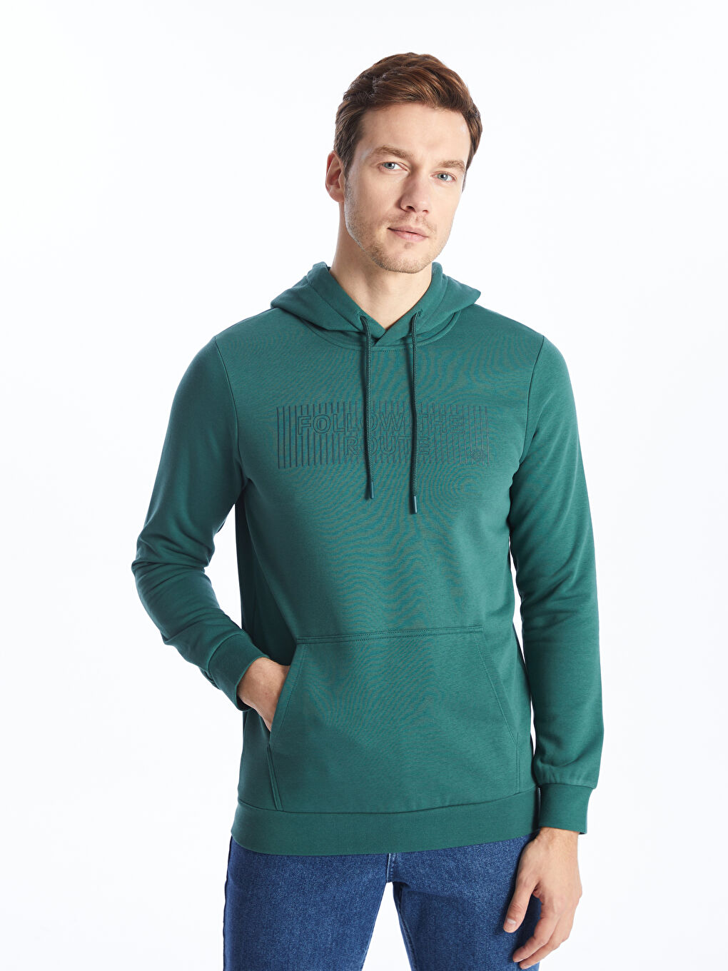 LCWAIKIKI Classic Mat Yeşil Uzun Kollu Baskılı Erkek Hoodie - 1