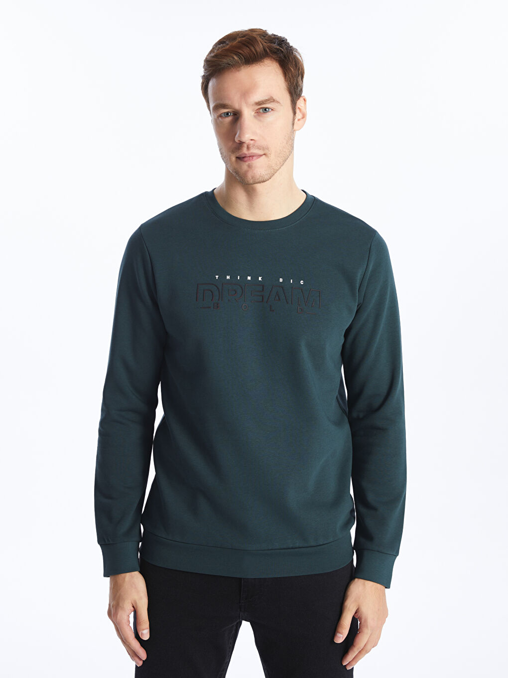 LCWAIKIKI Classic Petrol Bisiklet Yaka Uzun Kollu Baskılı Erkek Sweatshirt