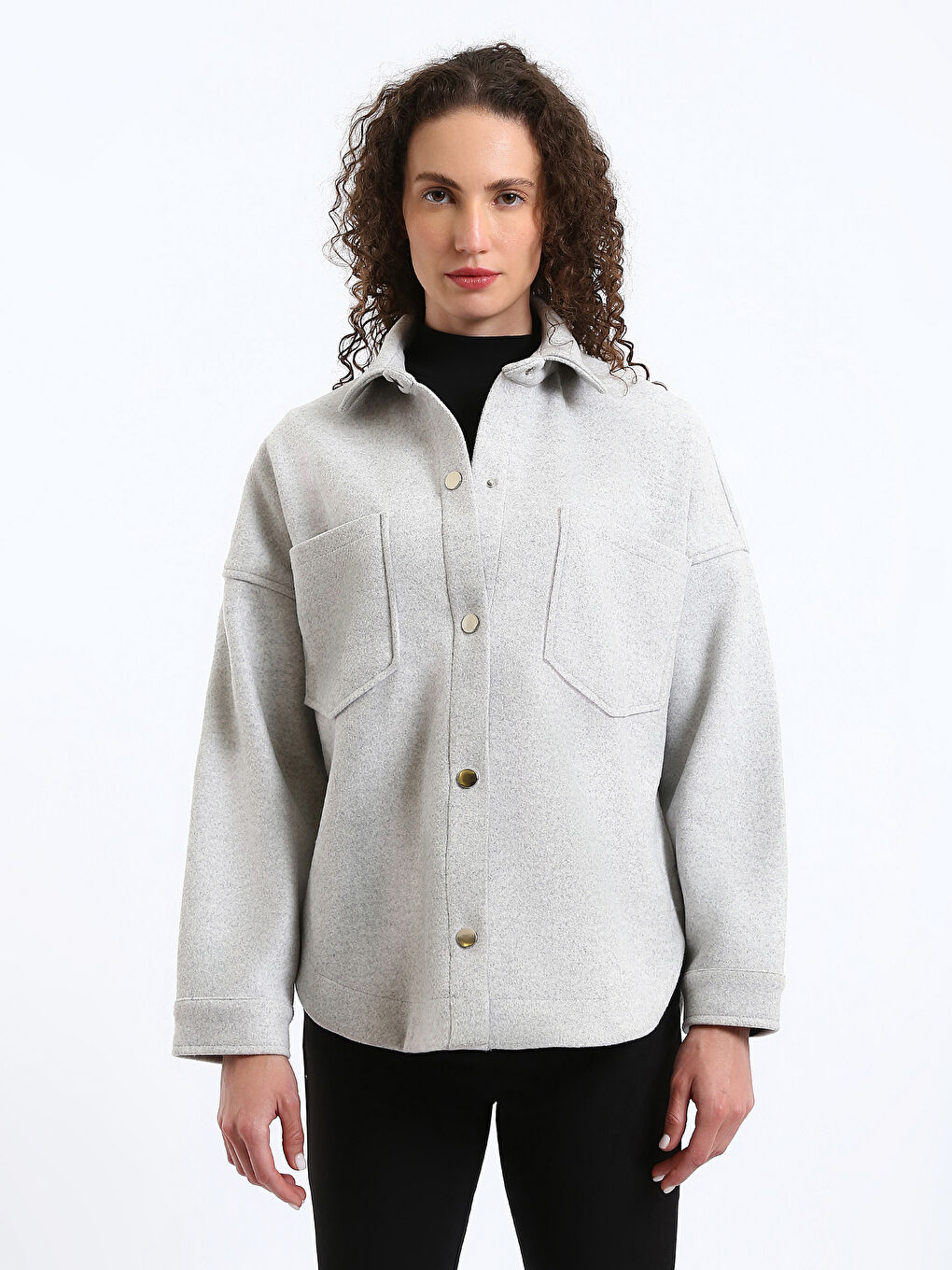 Plain Long Sleeve Oversize Women's Flannel Shirt Jacket