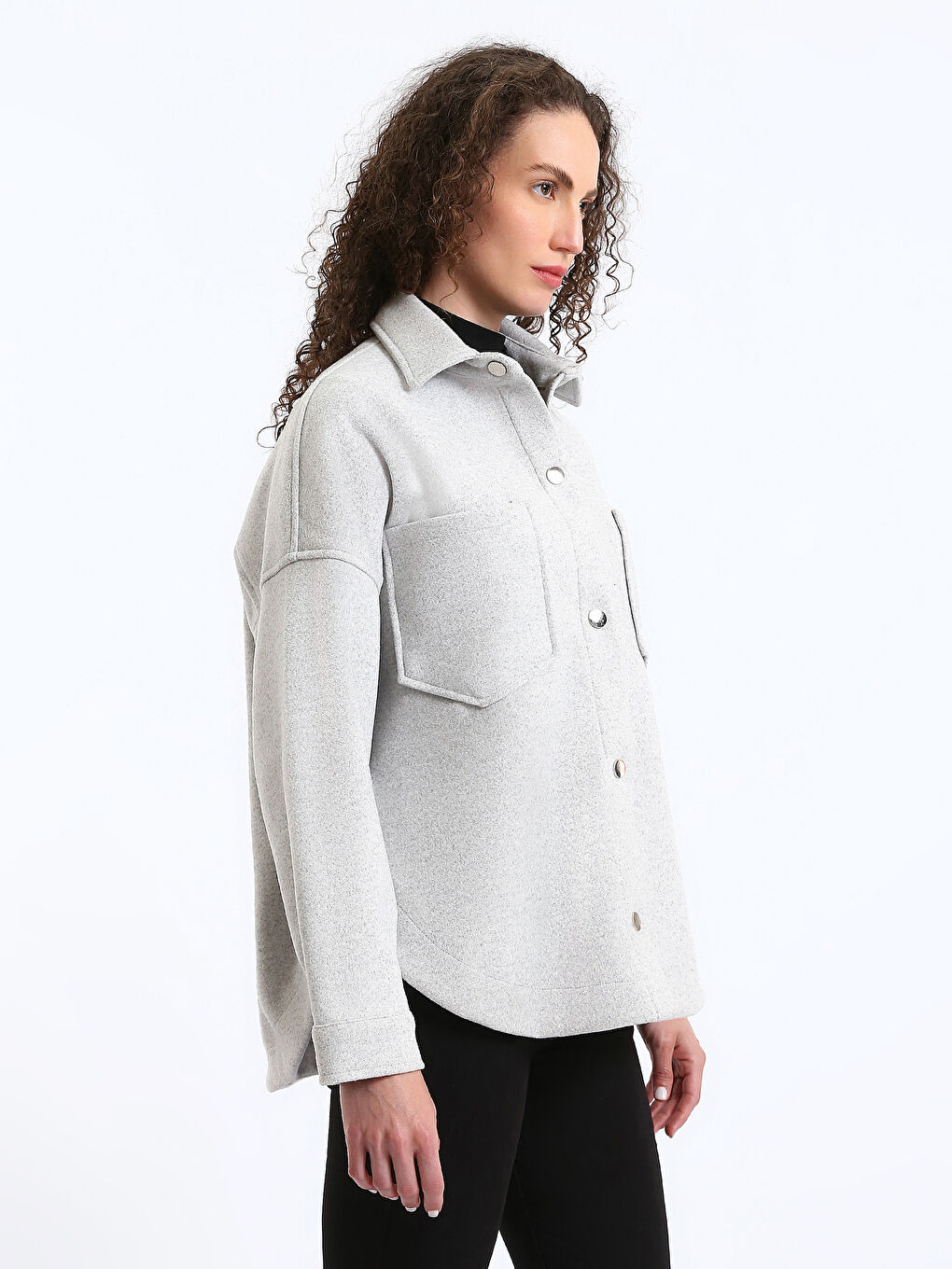 Plain Long Sleeve Oversize Women's Flannel Shirt Jacket-3