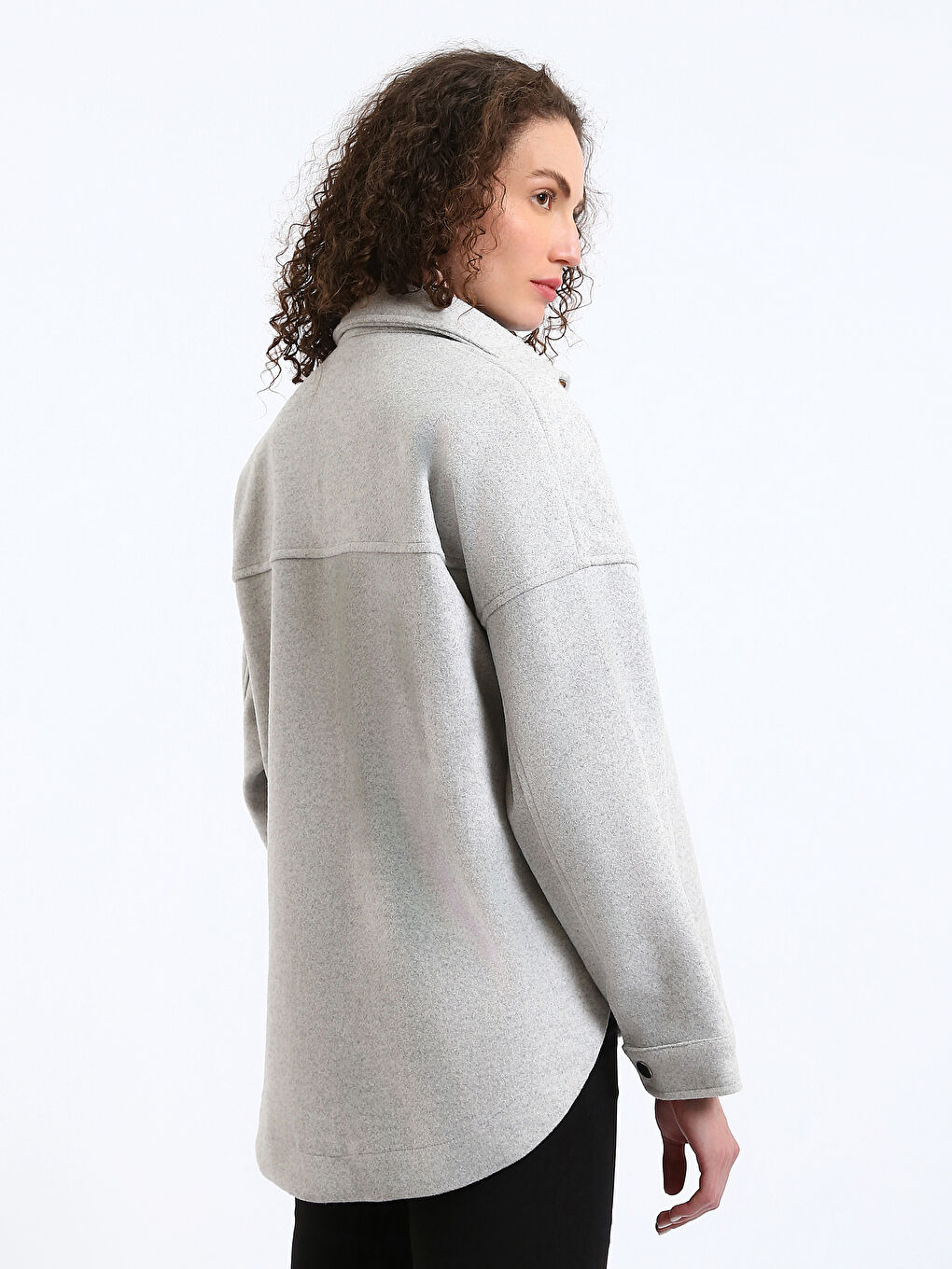 Plain Long Sleeve Oversize Women's Flannel Shirt Jacket-4