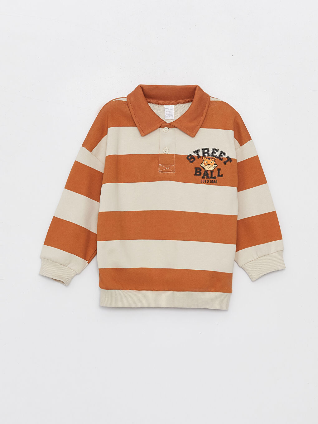 LCW baby Açık Bej Baskılı Polo Yaka Uzun Kollu Erkek Bebek Sweatshirt ve Eşofman Alt 2'li Takım - 1