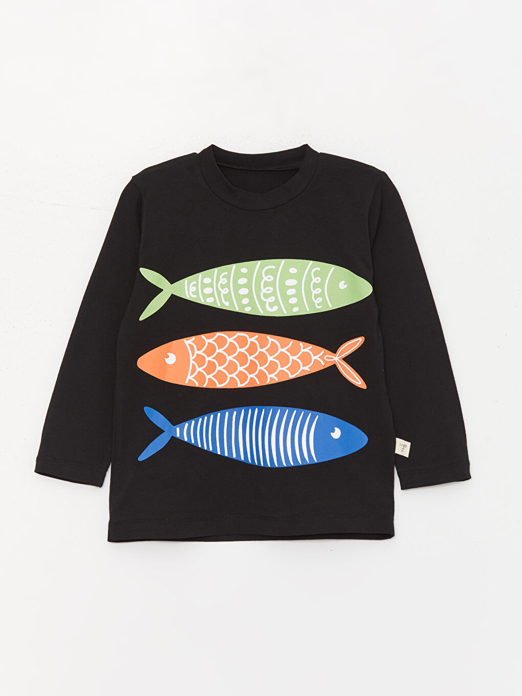 Siyah Bisiklet Yaka Uzun Kollu Baskılı Erkek Bebek Tişört-2