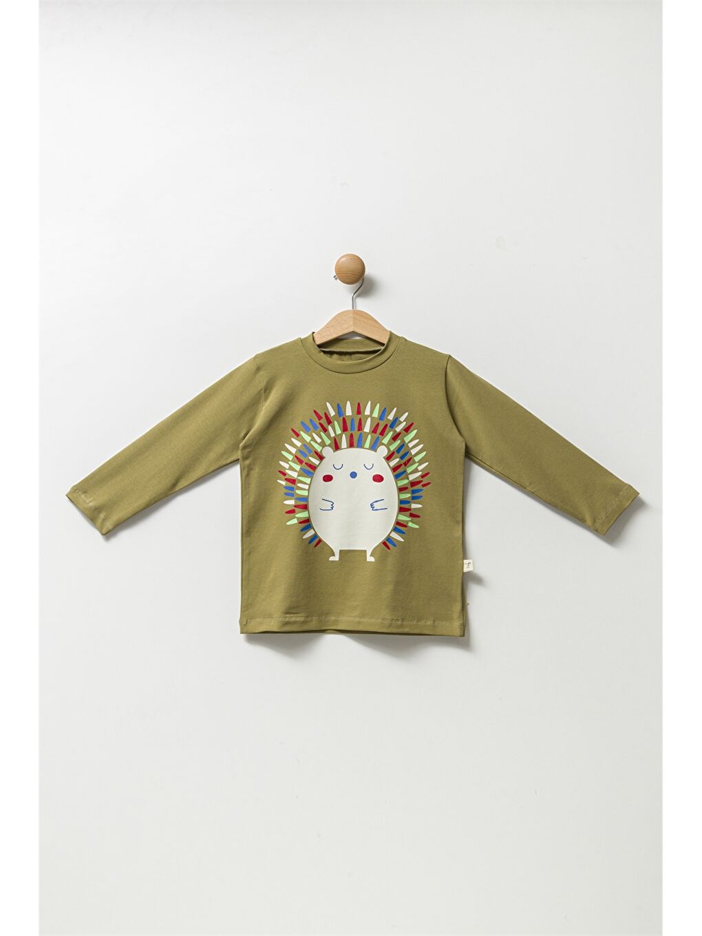 Haki Bisiklet Yaka Uzun Kollu Baskılı Erkek Bebek Tişört