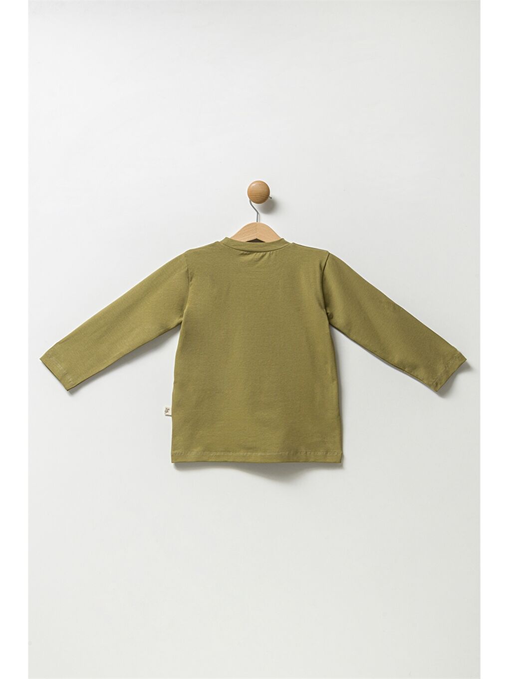 Haki Bisiklet Yaka Uzun Kollu Baskılı Erkek Bebek Tişört-1